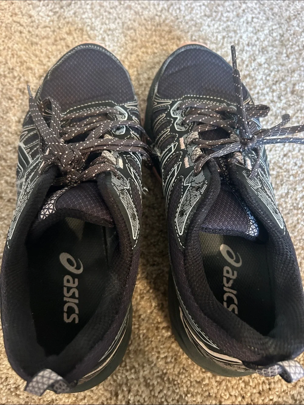 ASICS Women’s Black Athletic Running Shoes with Pink Accents